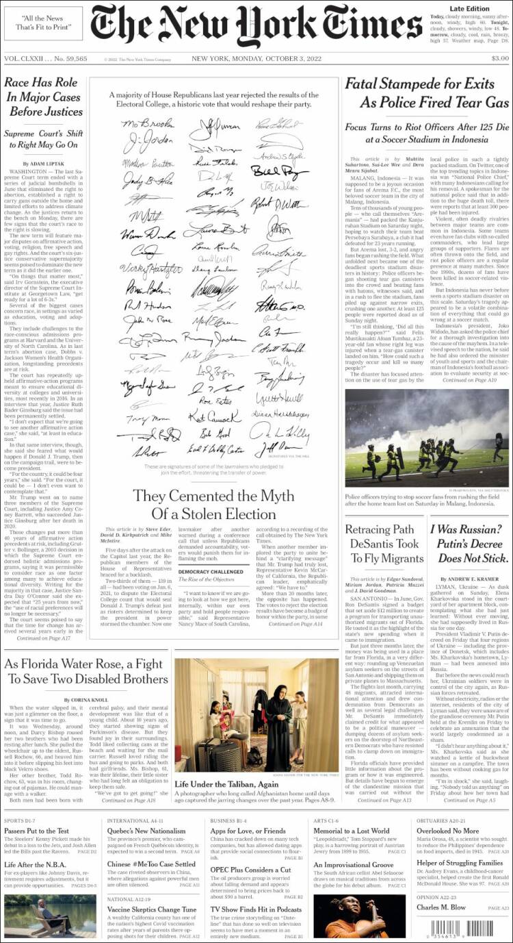 Portada de New York Times (USA)