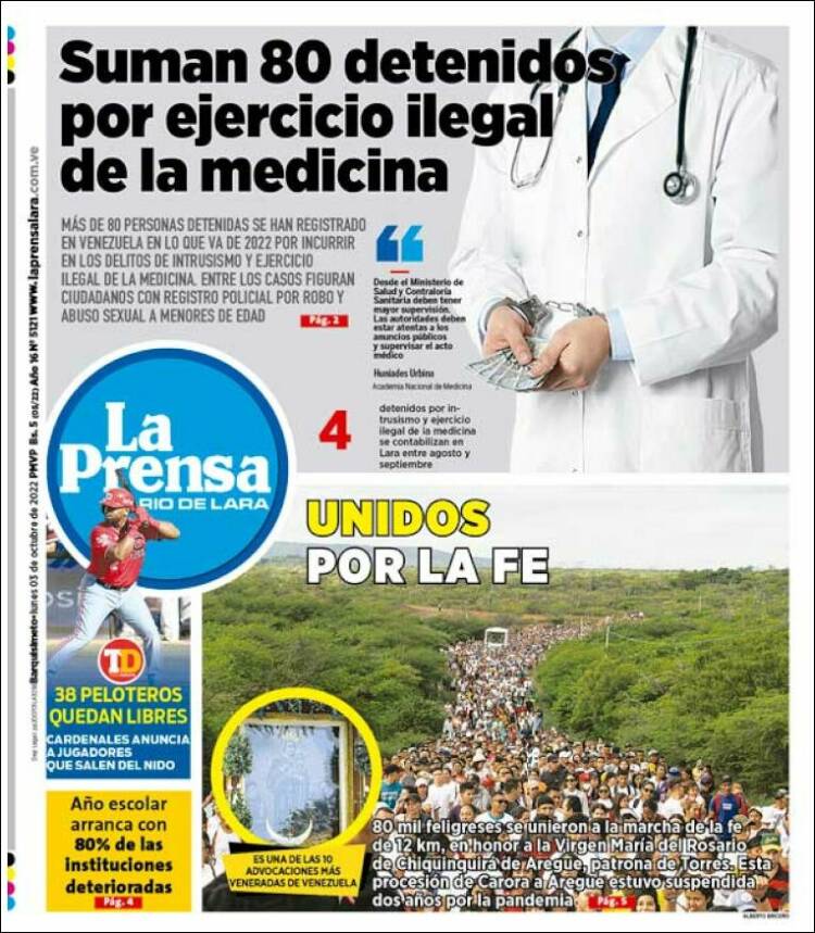 Portada de La Prensa de Lara (Venezuela)