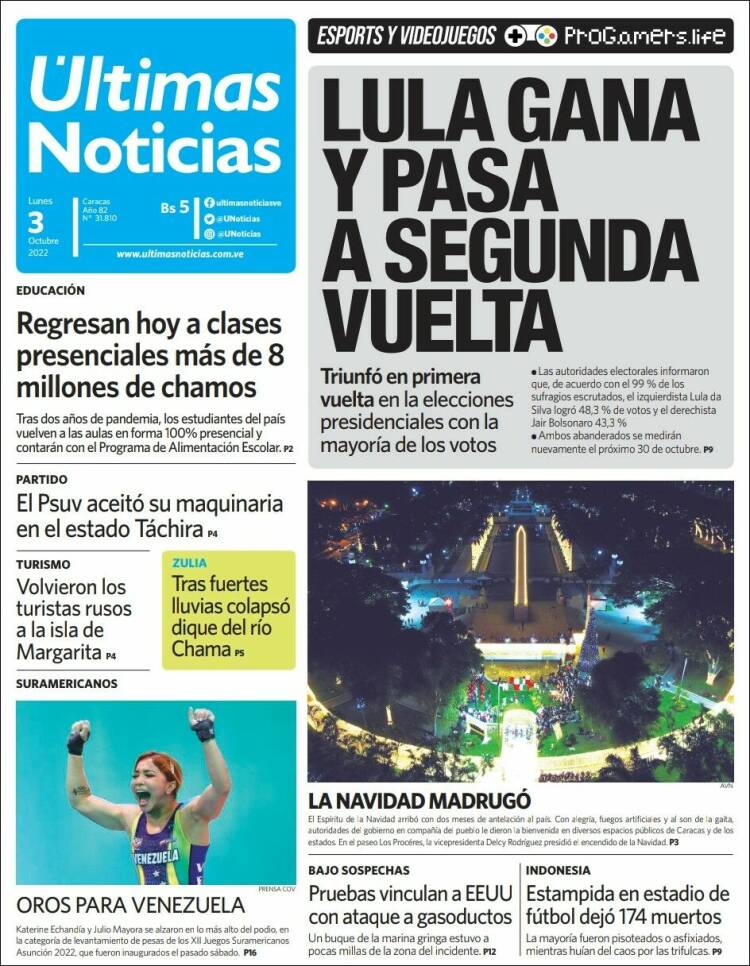 Portada de Últimas Noticias (Venezuela)