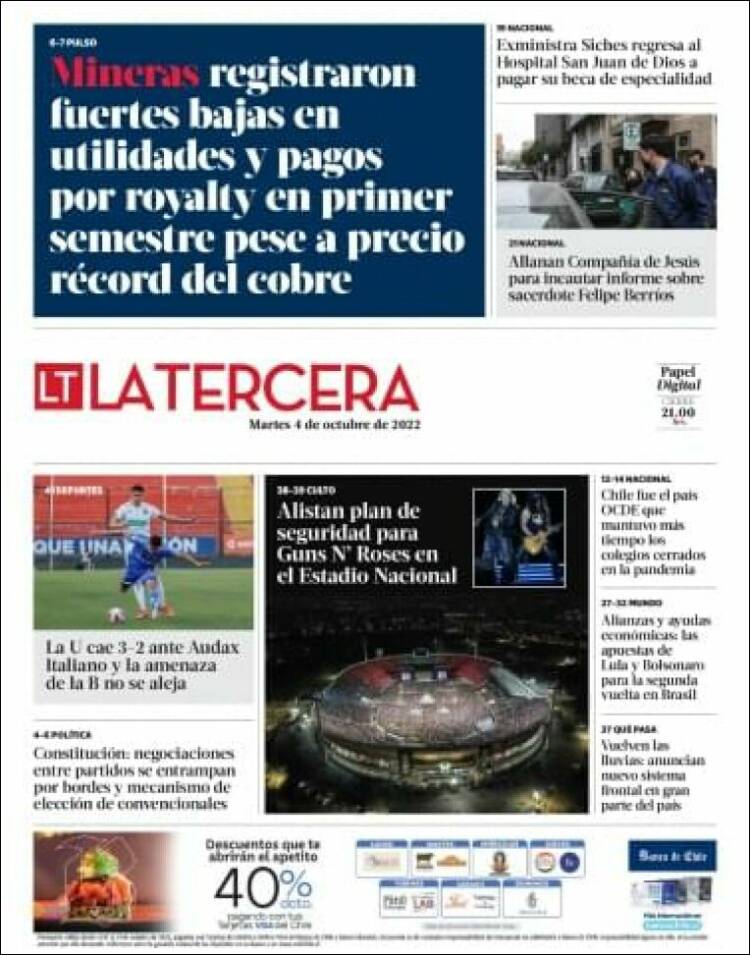 Portada de La Tercera (Chile)