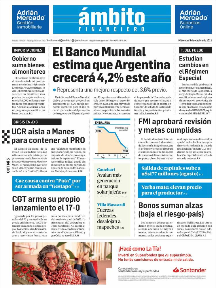 Portada de Diario Ambito Financiero (Argentina)