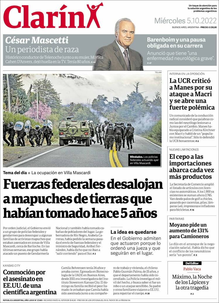 Portada de Clarín (Argentina)