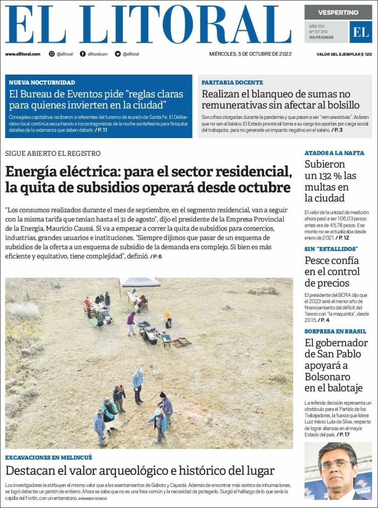 Portada de Diario El Litoral (Argentina)