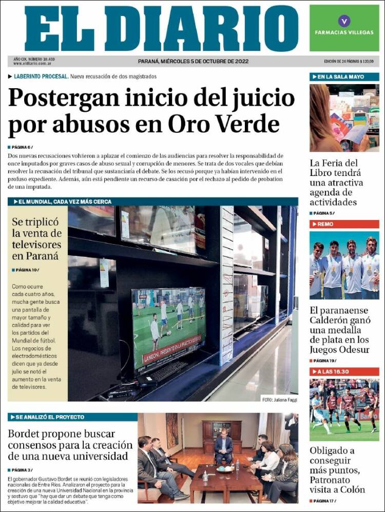 Portada de El Diario de Paraná (Argentina)