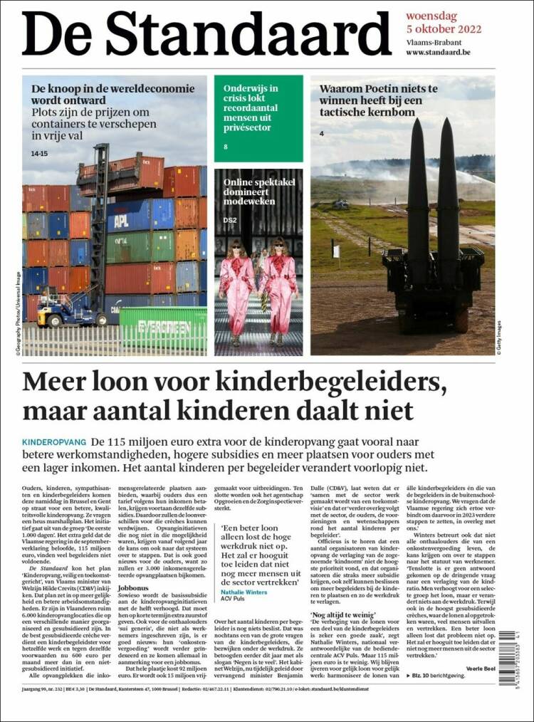 Portada de De Standaard (B&eacute;lgica)