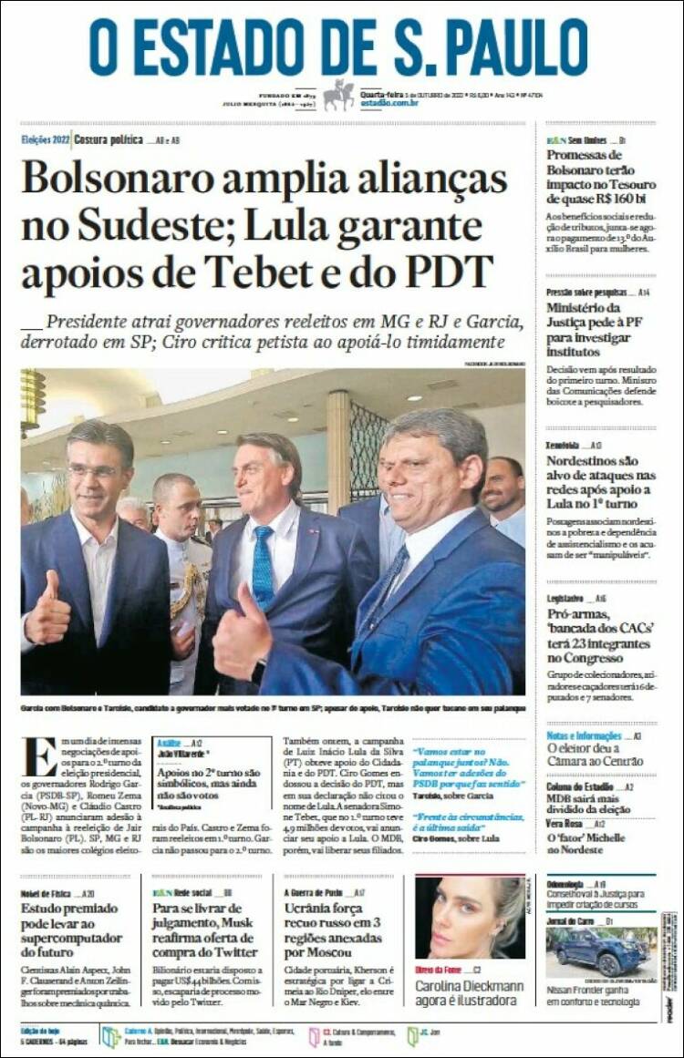 Periódico O Estado De São Paulo Brasil Periódicos De Brasil Edición De Miércoles 5 De 2707