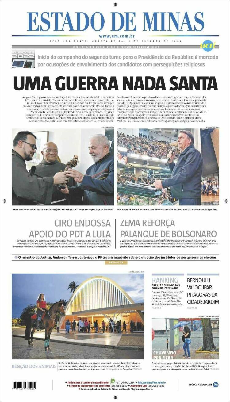 Portada de Jornal Estado de Minas (Brasil)