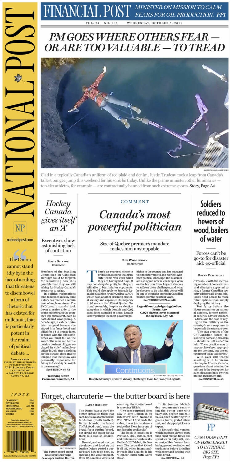 Portada de The National Post (Canada)