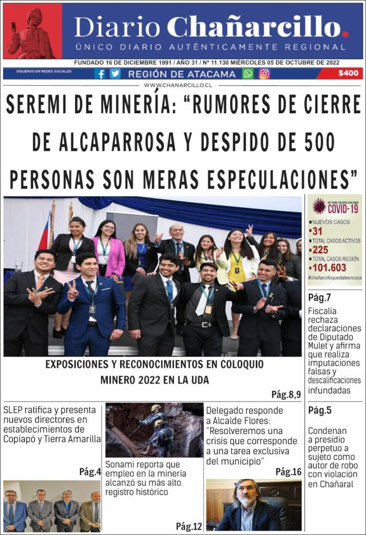 Portada de Diario Chañarcillo (Chili)