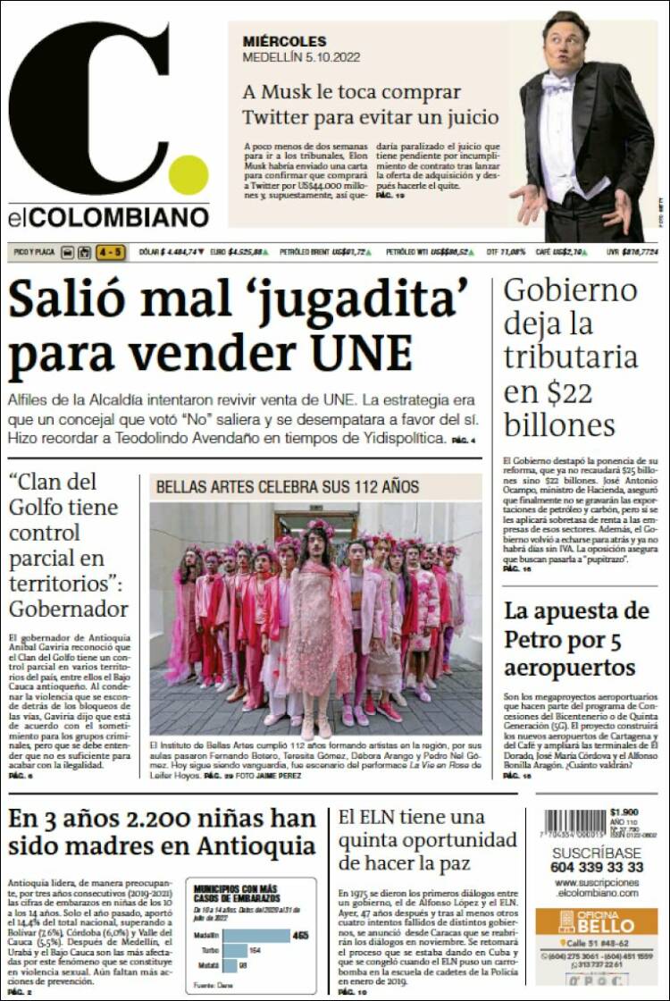 Portada de El Colombiano (Colombia)