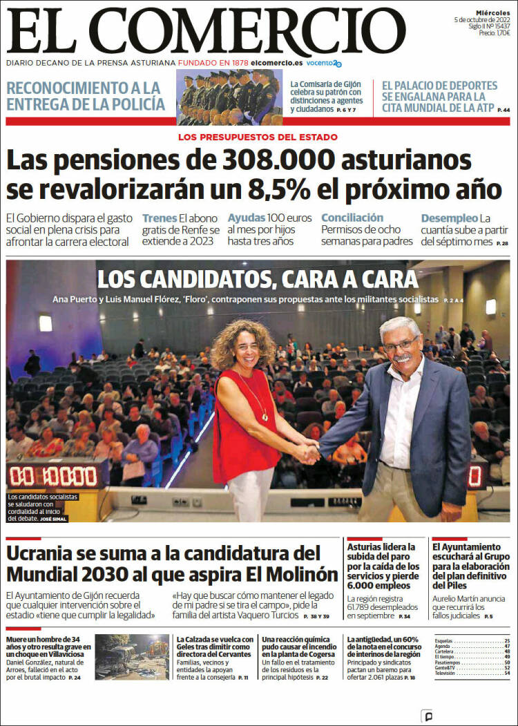 Portada de El Comercio - Gijón (España)