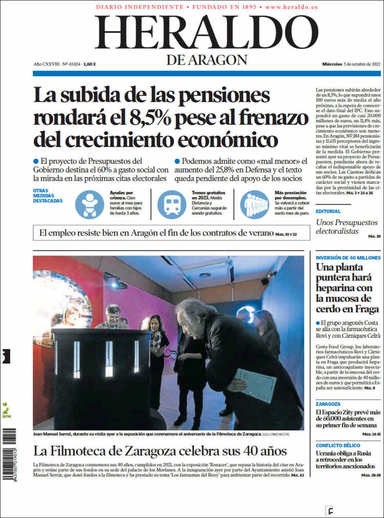 Portada de Heraldo de Aragón (España)