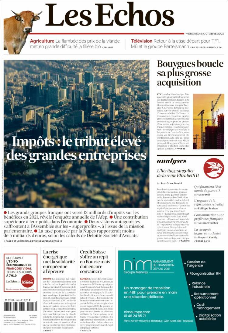 Portada de Les Echos (Francia)
