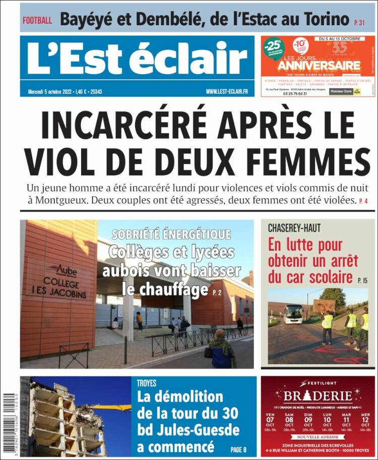 Portada de L'Est Eclair (Francia)