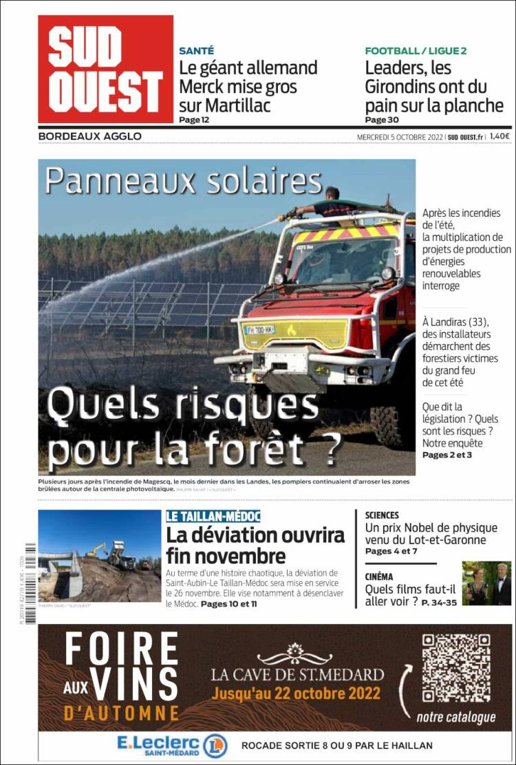 Portada de Sud Ouest (Francia)