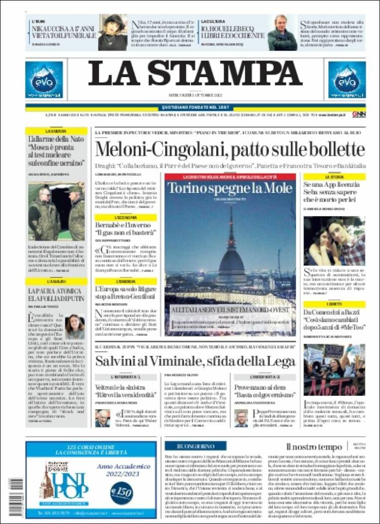 Portada de La Stampa (Italia)