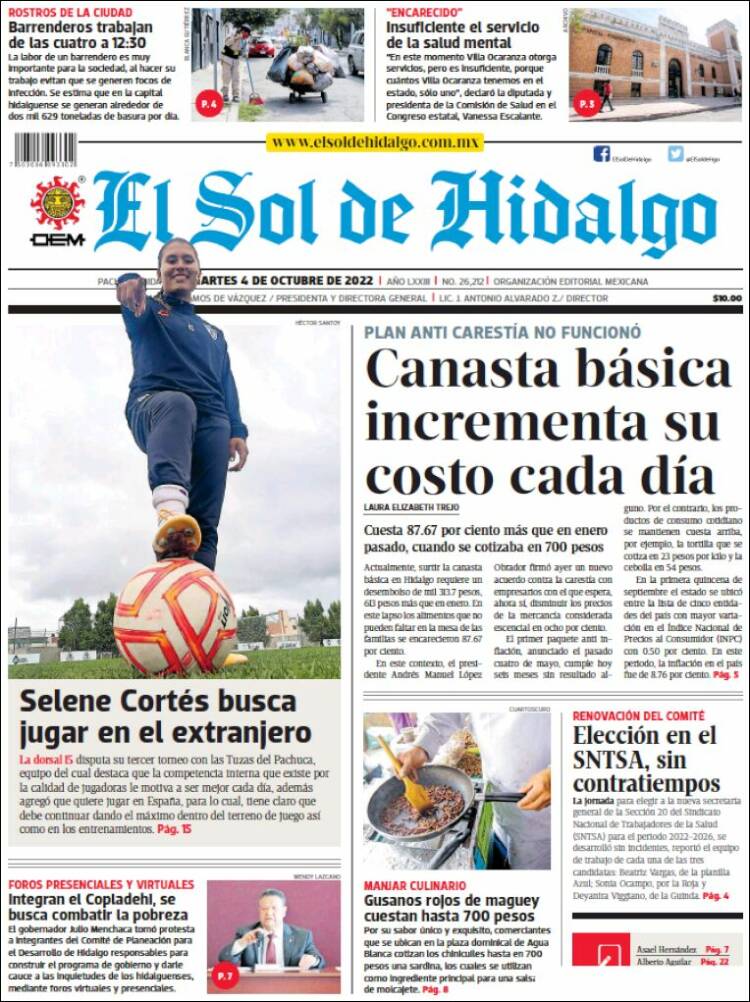 Portada de El Sol de Hidalgo (M&eacute;xico)