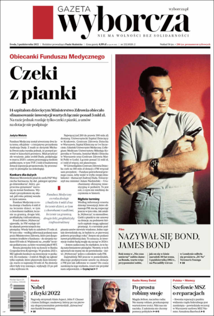 Portada de Gazeta Wyborcza (Polonia)