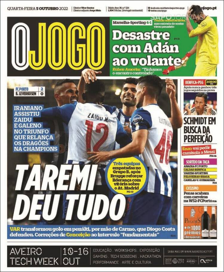Portada de O Jogo (Portugal)