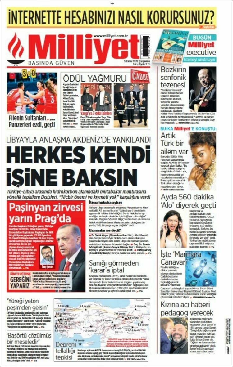 Portada de Milliyet (Turqu&iacute;a)