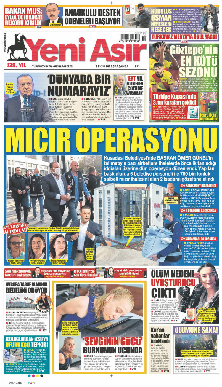 Portada de Yeni Asır (Turqu&iacute;a)