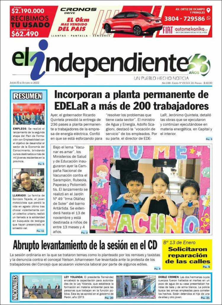 Portada de El Independiente (Argentina)