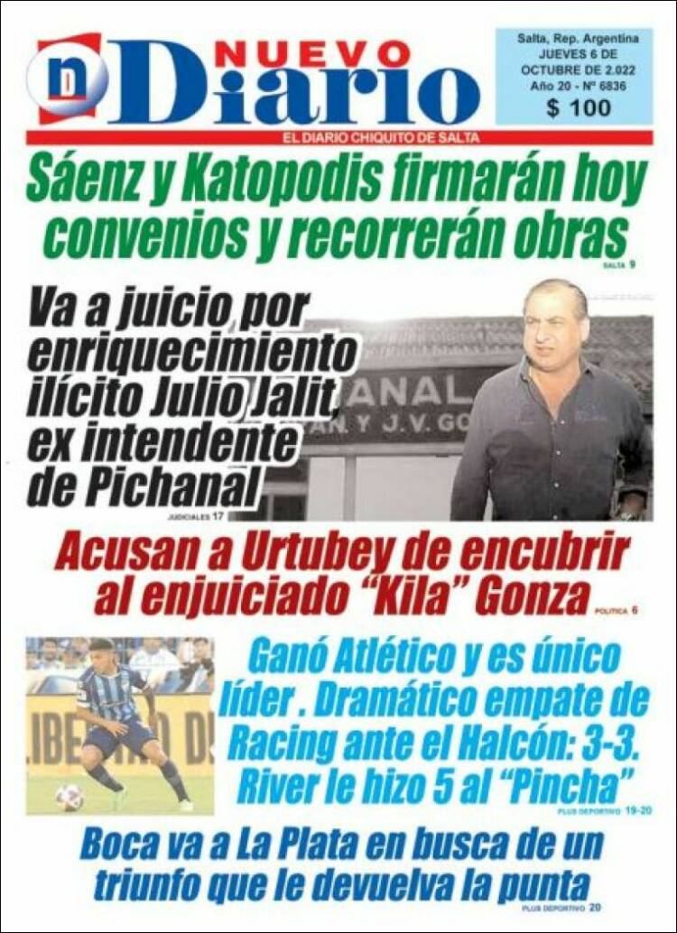 Portada de Nuevo Diario de Salta (Argentina)