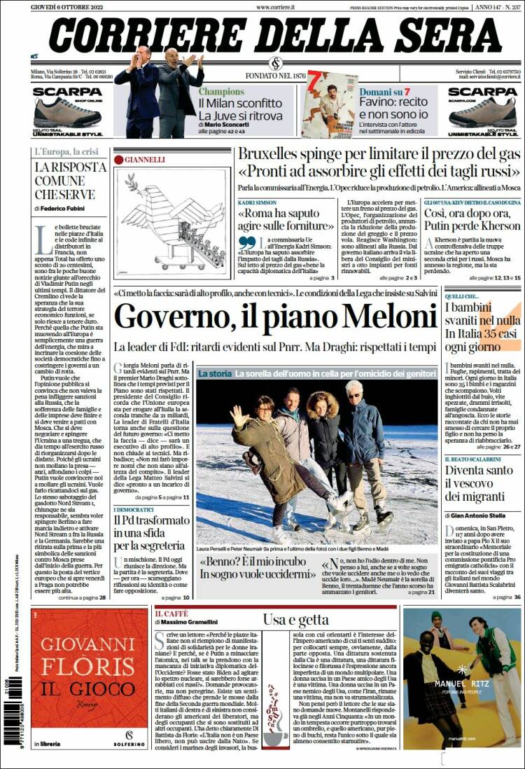 Portada de Corriere della Sera (Italy)