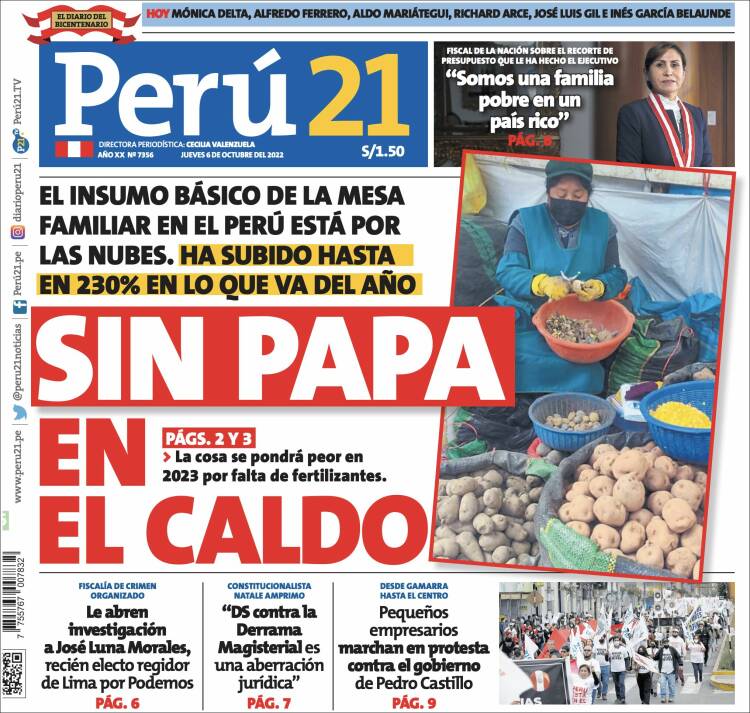 Portada de Perú 21 (Perú)