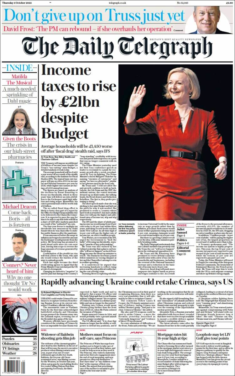 Portada de Daily Telegraph (Reino Unido)