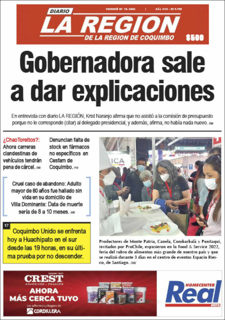 Portada de Diario La Región de Coquimbo (Chile)