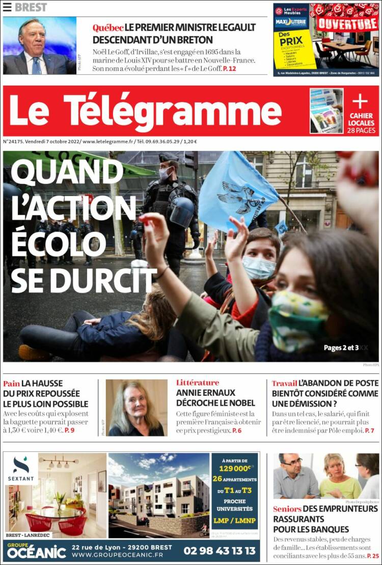 Portada de Télégramme (Francia)