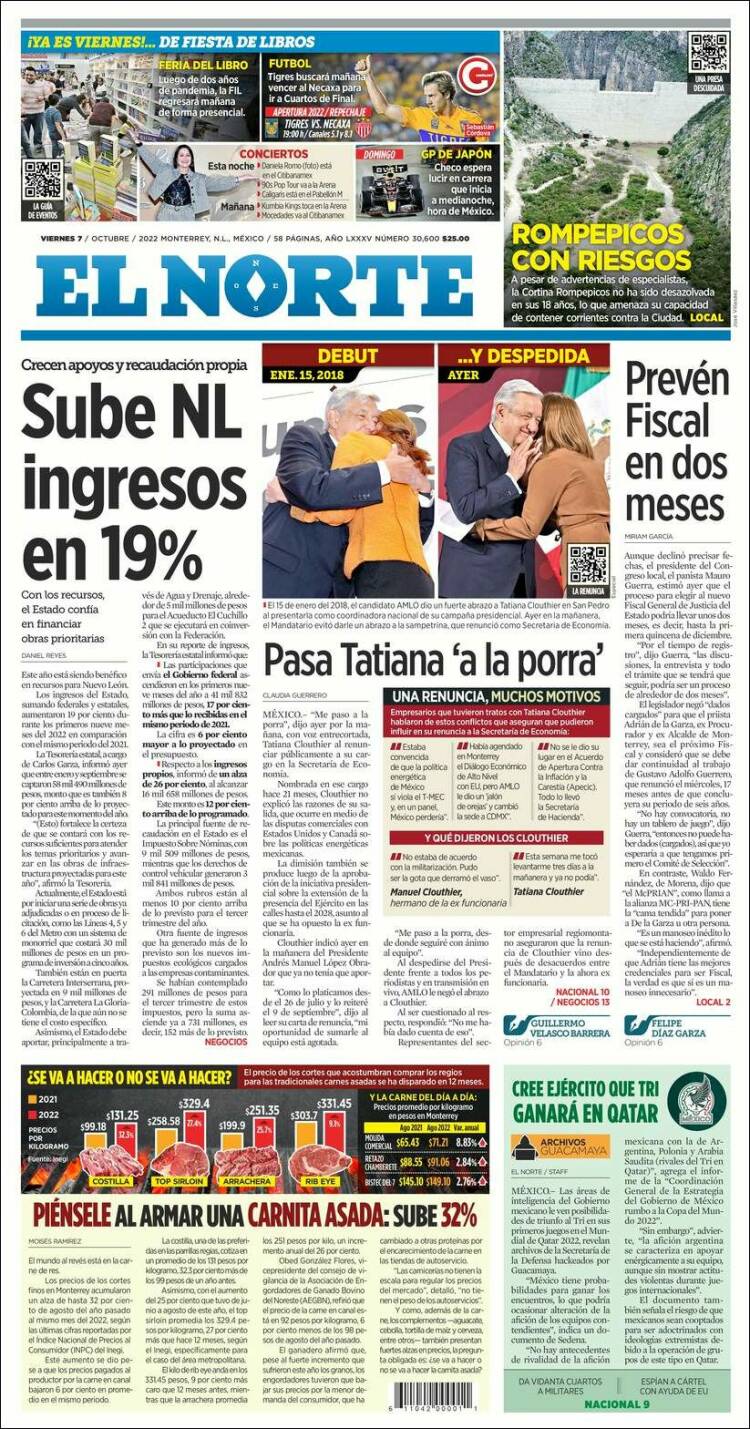 Portada de El Norte (Mexico)