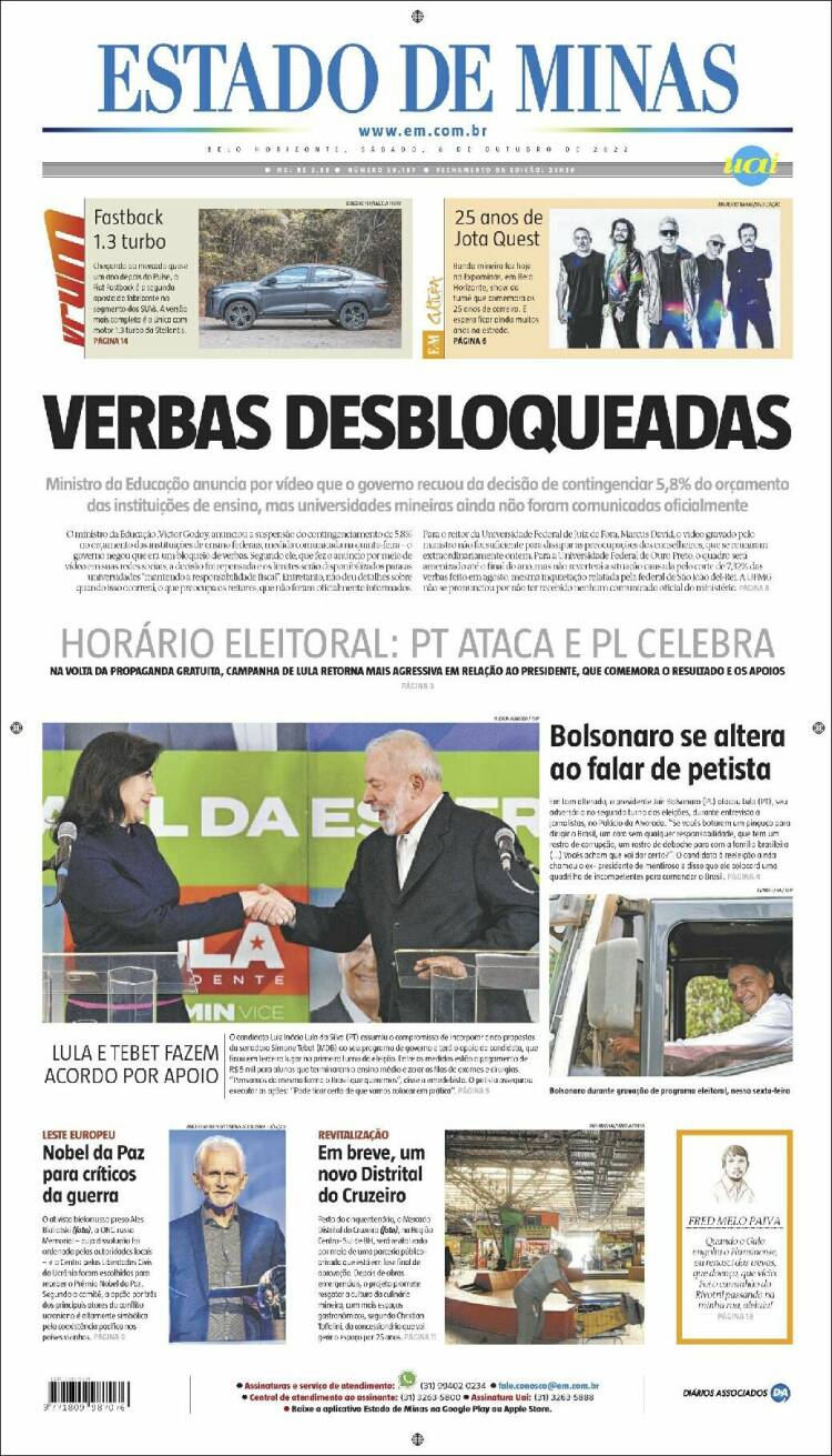 Portada de Jornal Estado de Minas (Brasil)