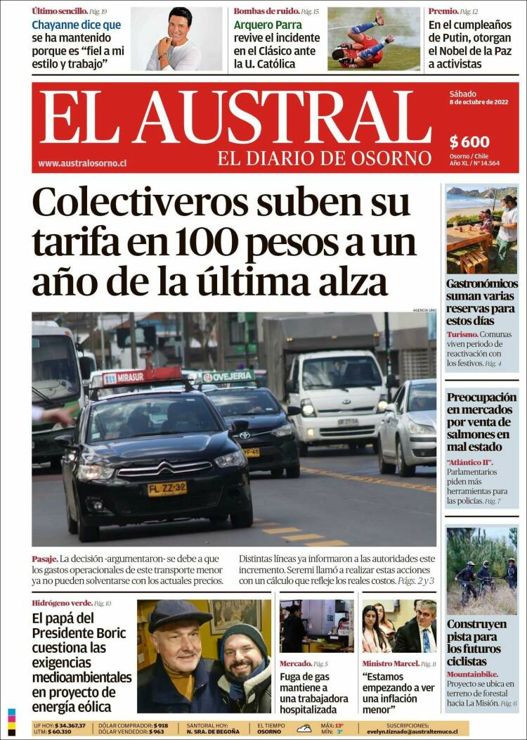 Portada de El Austral de Osorno (Chile)
