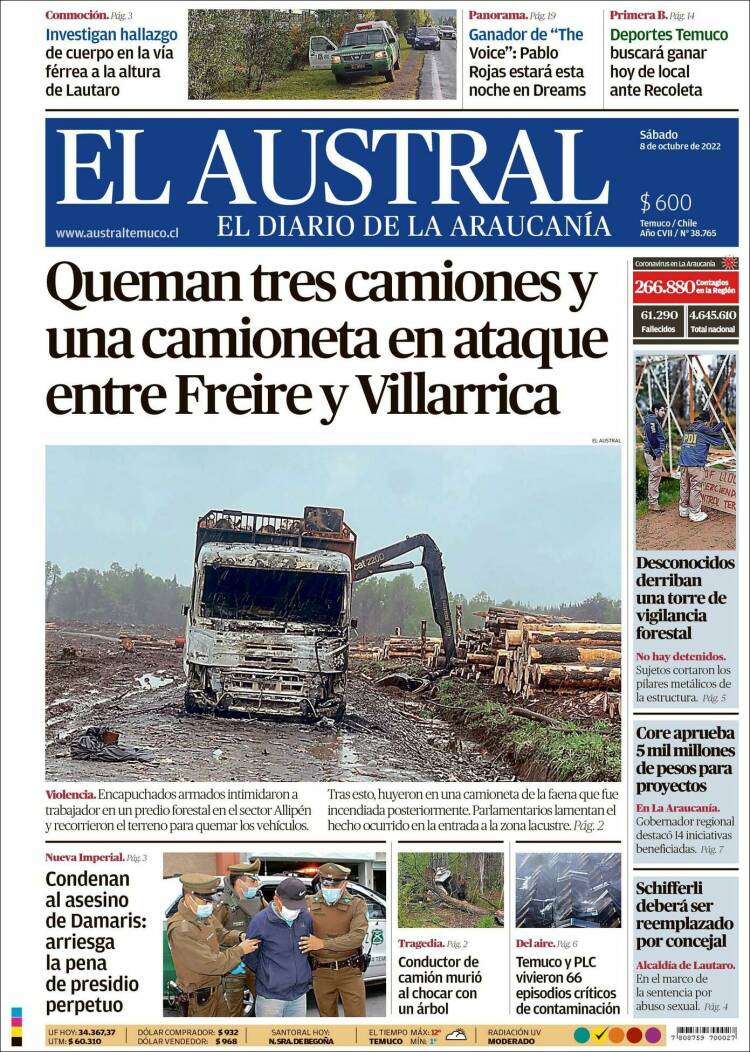 Portada de El Austral de Temuco (Chile)