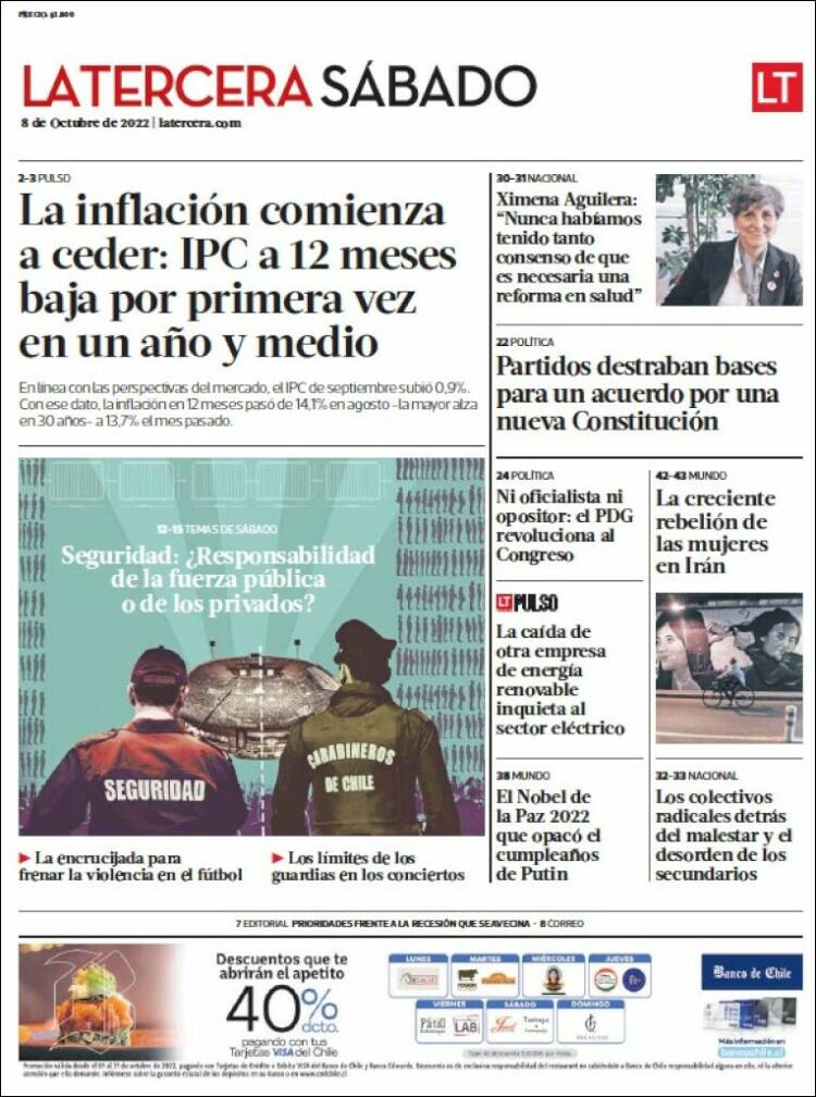 Portada de La Tercera (Chile)