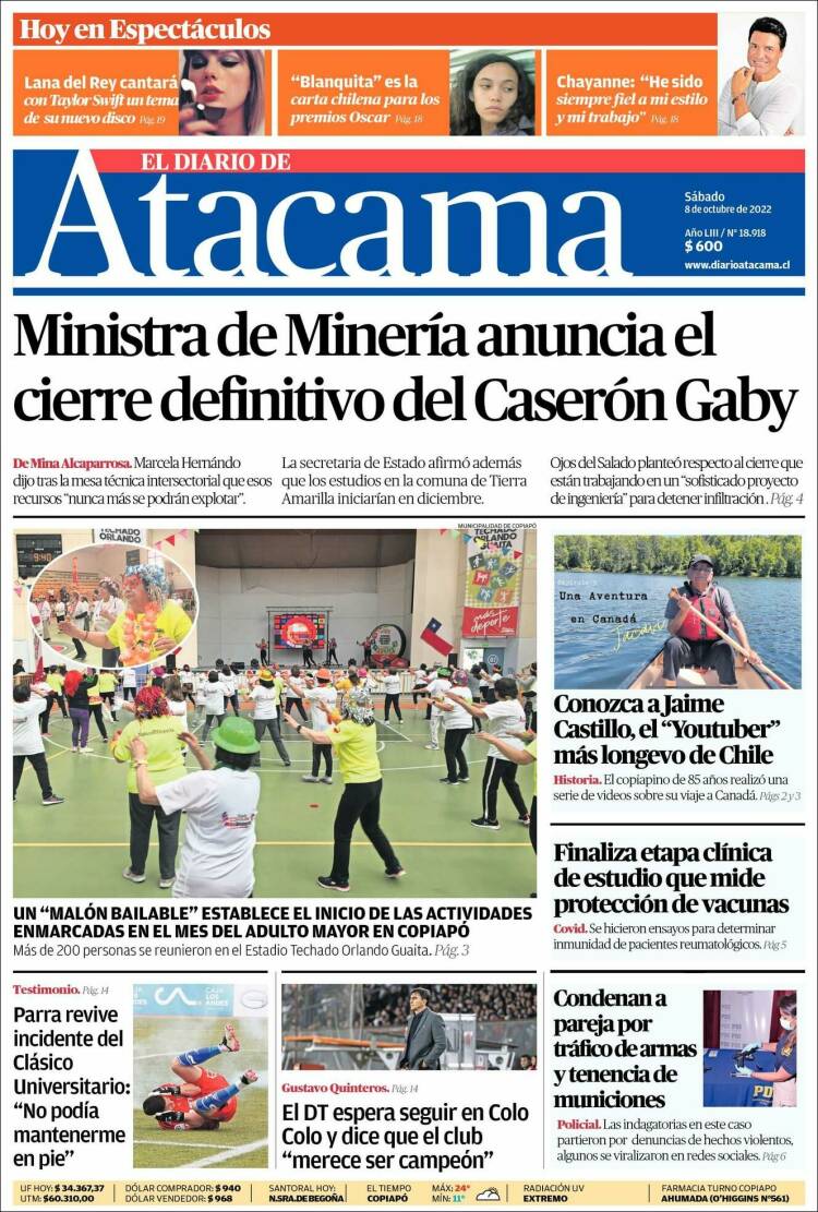 Portada de Diario de Atacama (Chile)