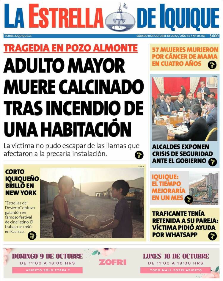 Portada de La Estrella de Iquique (Chile)