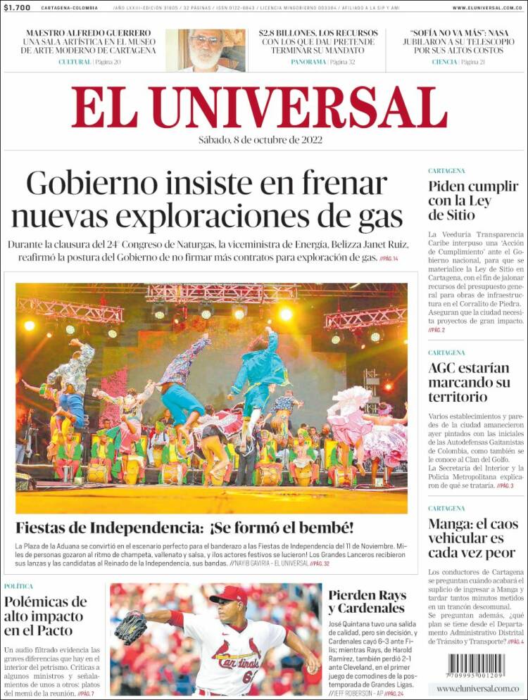 Portada de El Universal (Colombia)