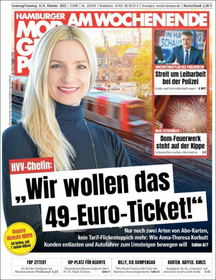 Portada de Hamburger Morgenpost  (Alemania)
