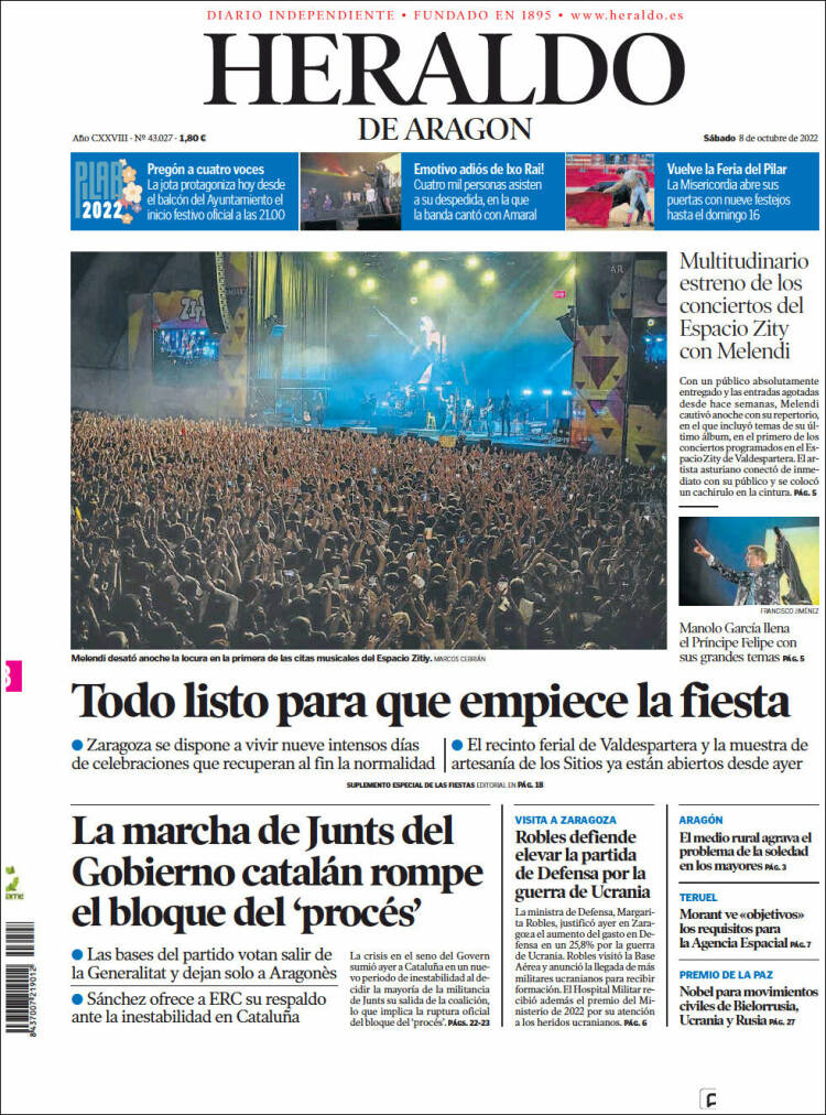 Portada de Heraldo de Aragón (España)