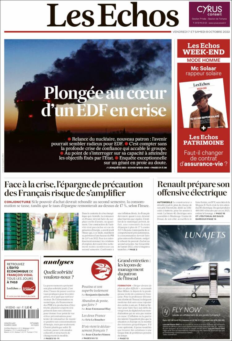 Portada de Les Echos (Francia)