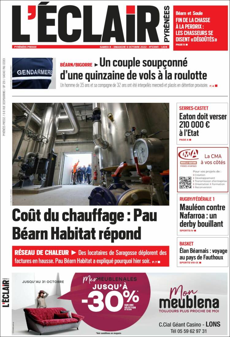 Portada de L'Eclair des Pyrénées (Francia)