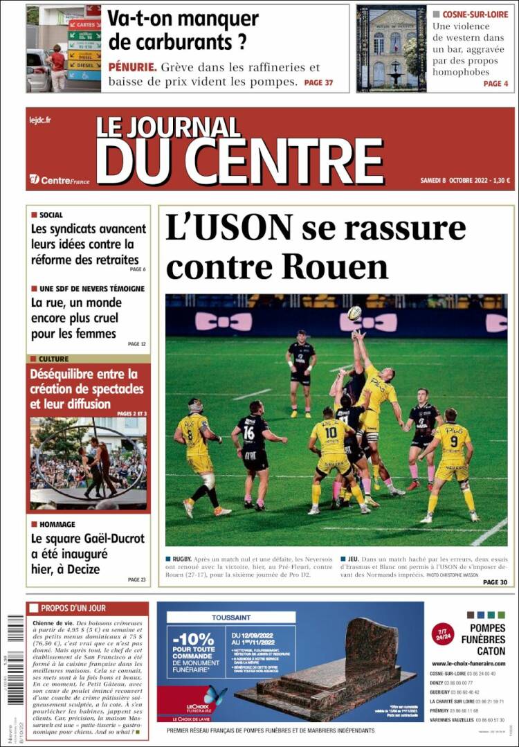 Portada de Le Journal du Centre (Francia)