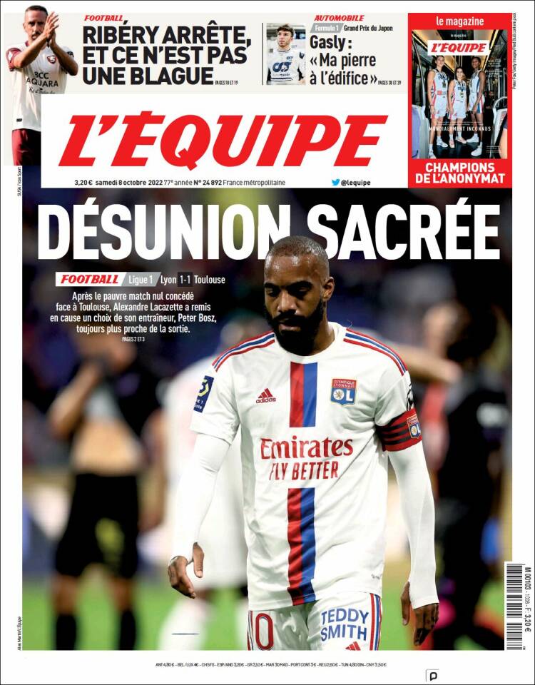 Portada de L'Equipe (Francia)
