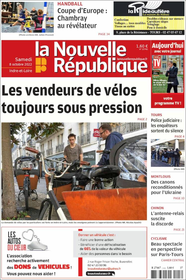 Portada de La Nouvelle Republique (Francia)