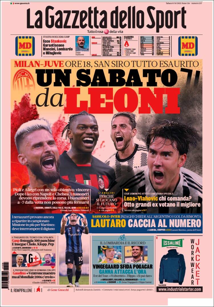 Portada de La Gazzetta dello Sport (Italia)