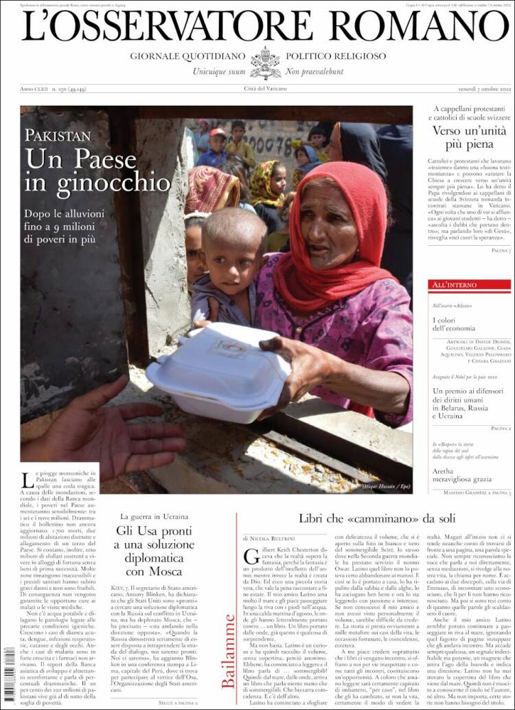 Portada de L'Osservatore Romano (Italia)