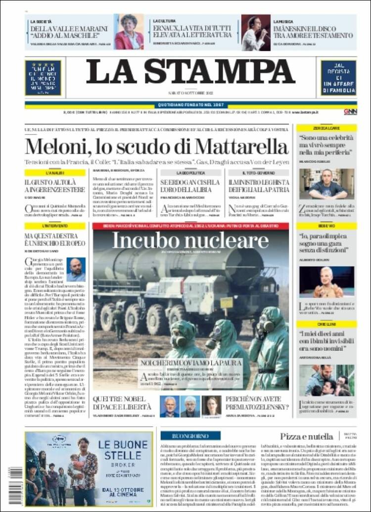 Portada de La Stampa (Italia)